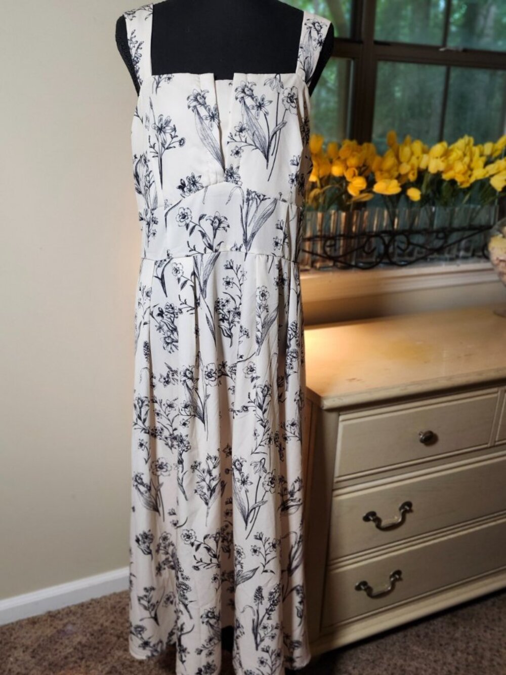Romantic Botanical Wildflower Smock Back Square Neck Maxi Dress Resort Cruise 4X